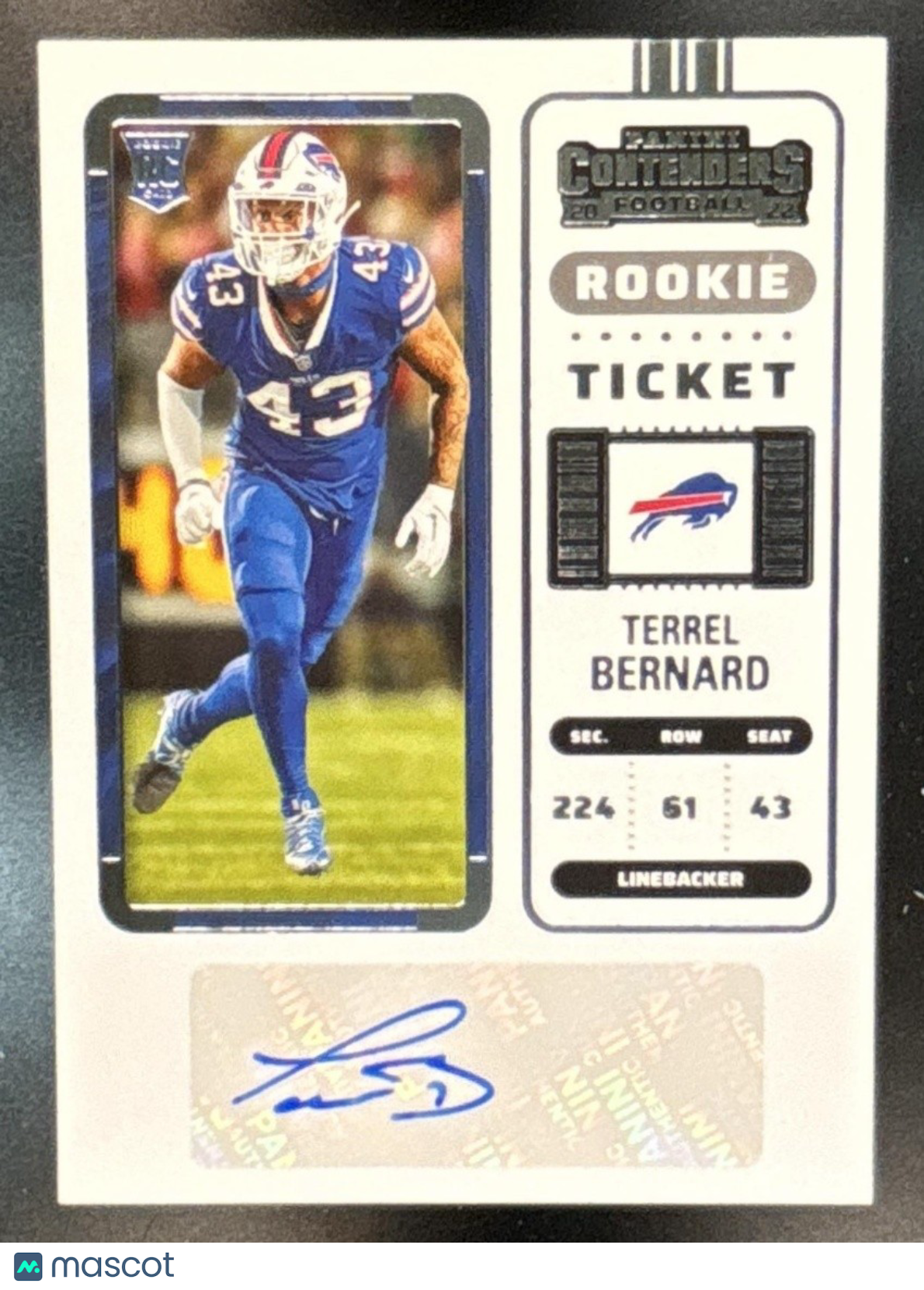 2022 Panini Contenders Terrel Bernard #192 RC Rookie Ticket Auto Buffalo Bills