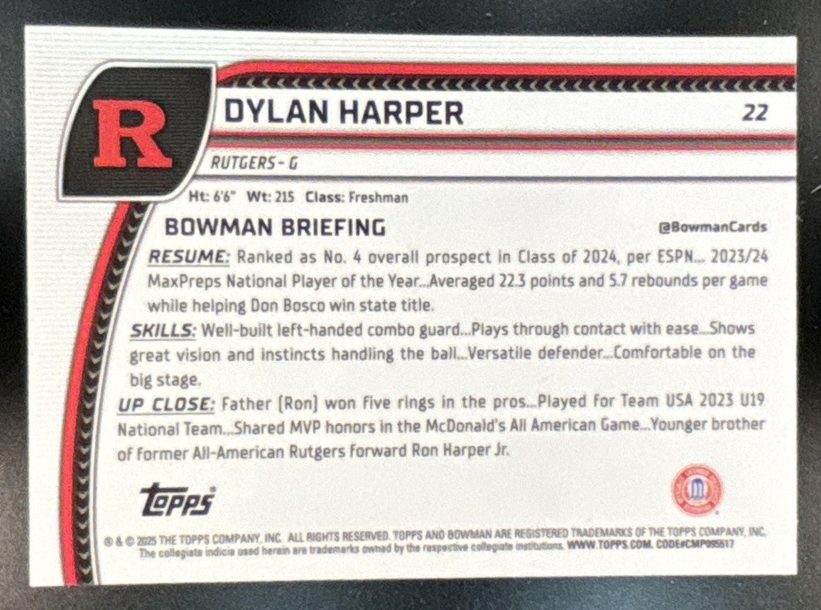 2024-25 Bowman Chrome University Dylan Harper Purple Lava Refractor #22