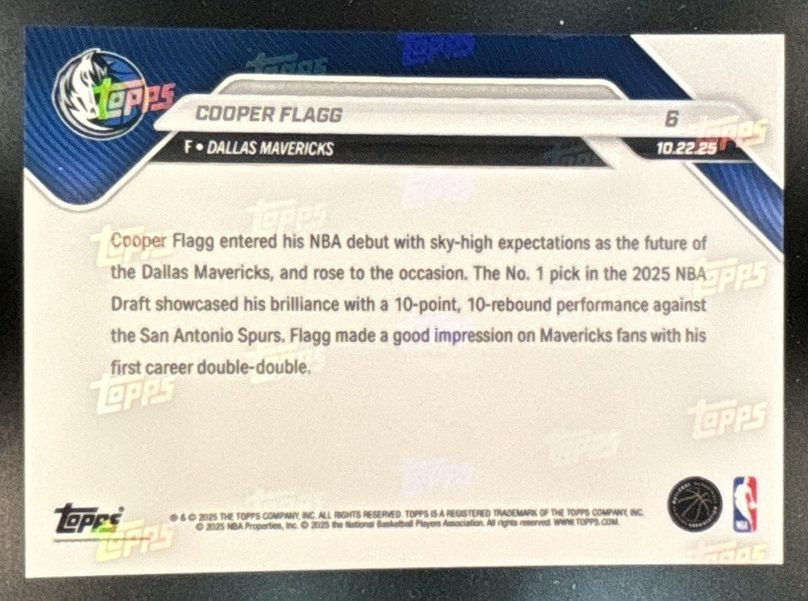 2025-26 Topps Now Cooper Flagg #6 RC Dallas Mavericks