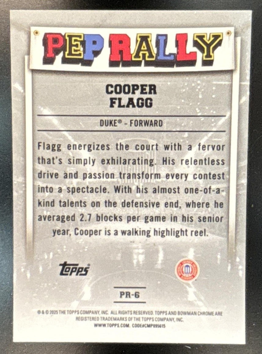 2024-25 Bowman Chrome University Cooper Flagg Pep Rally #PR-6 Duke Blue Devils