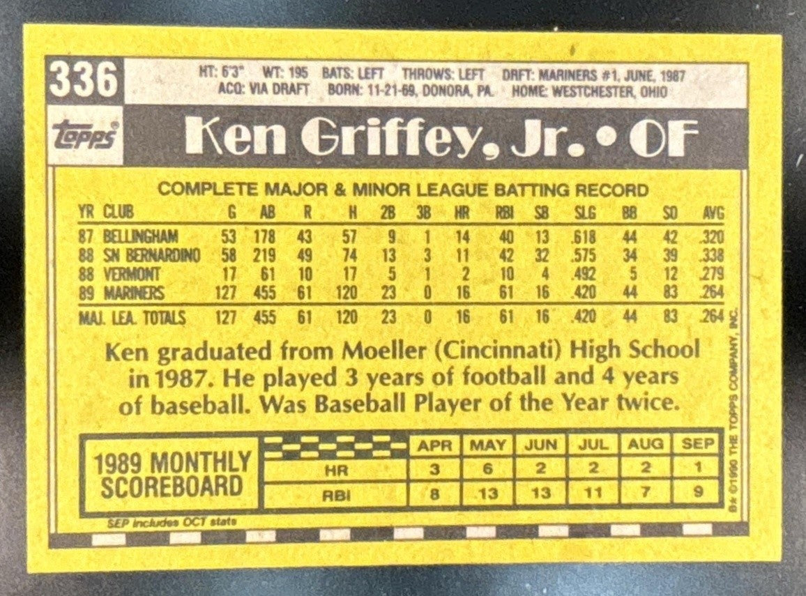 1990 Topps Ken Griffey Jr. - #336 Seattle Mariners