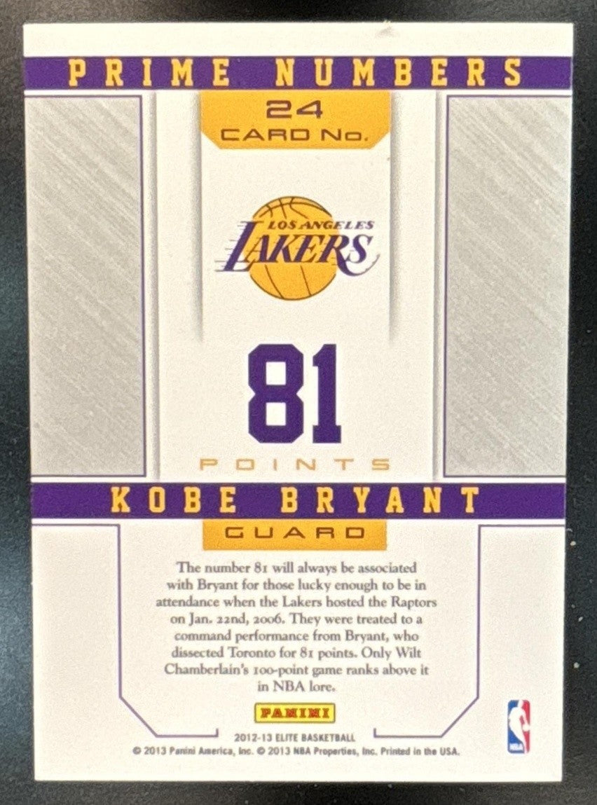 2012-13 Panini Elite Kobe Bryant Prime Numbers #24 Los Angeles Lakers