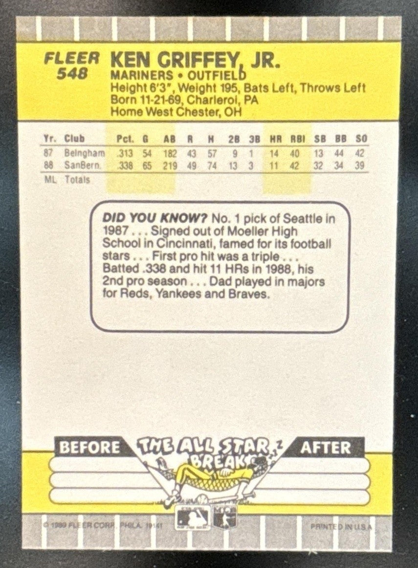 1989 Fleer Ken Griffey Jr. #548 RC Seattle Mariners