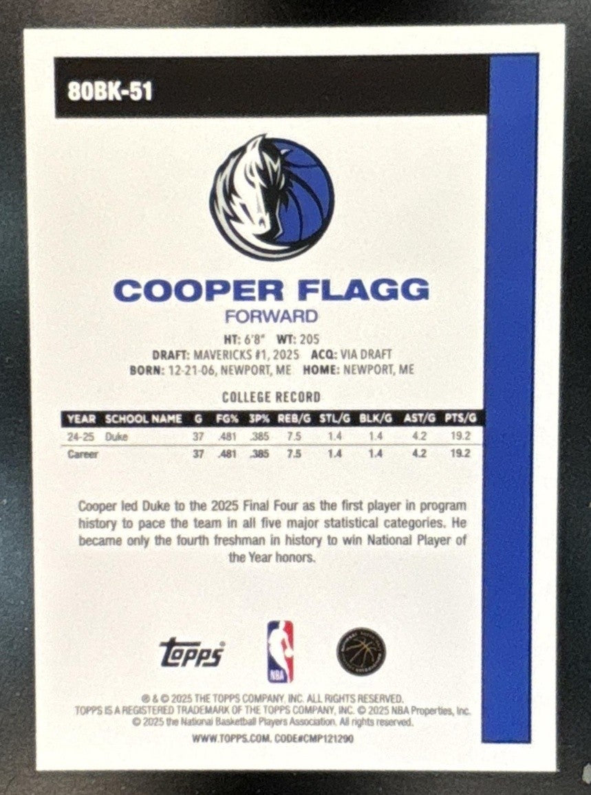 2025-26 Topps Cooper Flagg 1980-81 #80BK-51 RC Dallas Mavericks