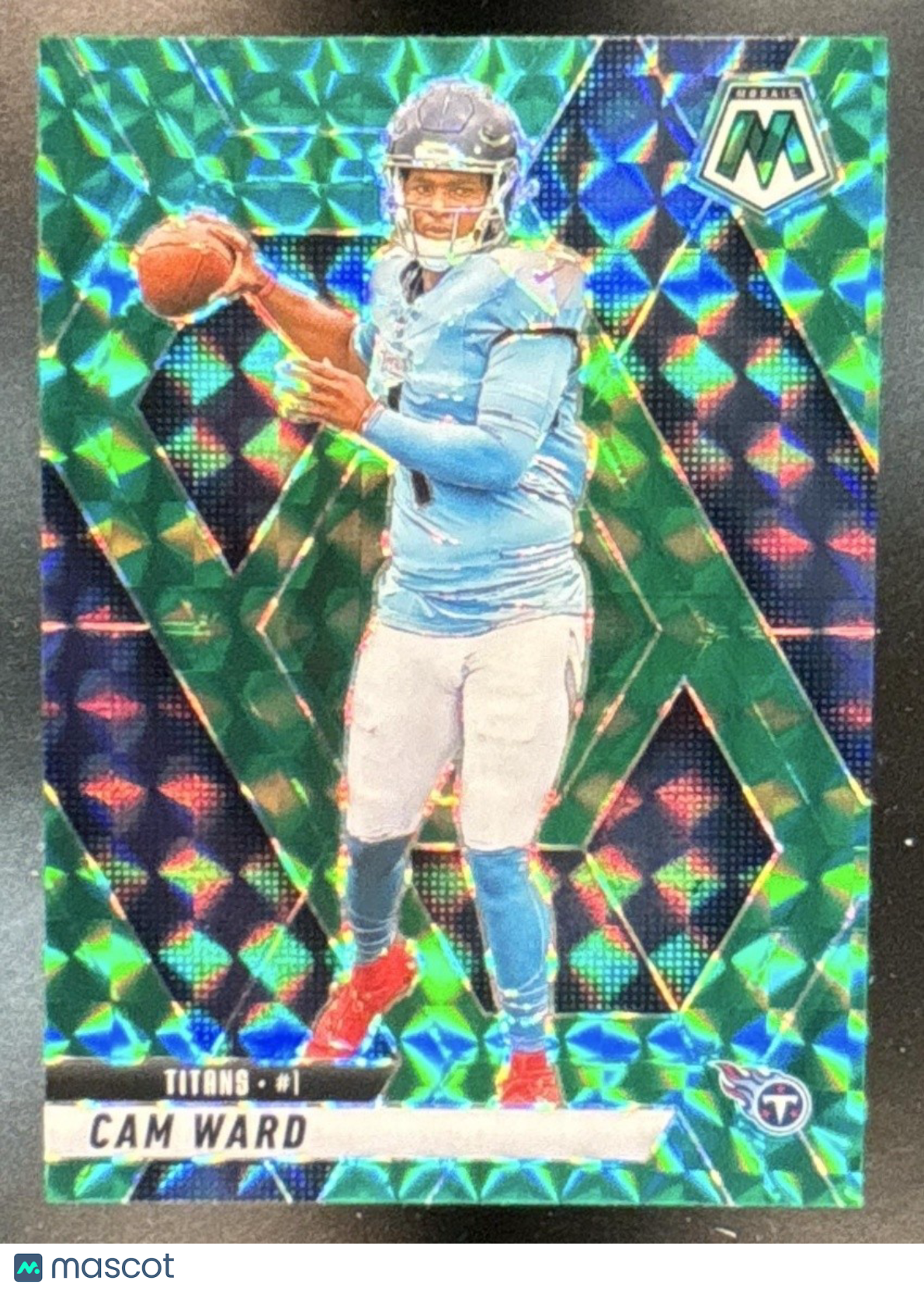 2025 Panini Mosaic Cam Ward Rookies Green Prizm #382 RC Tennessee Titans