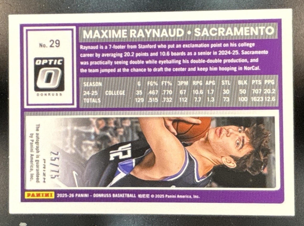 2025-26 Panini Donruss Maxime Raynaud Optic Auto Red 25/75 #29 RC Kings