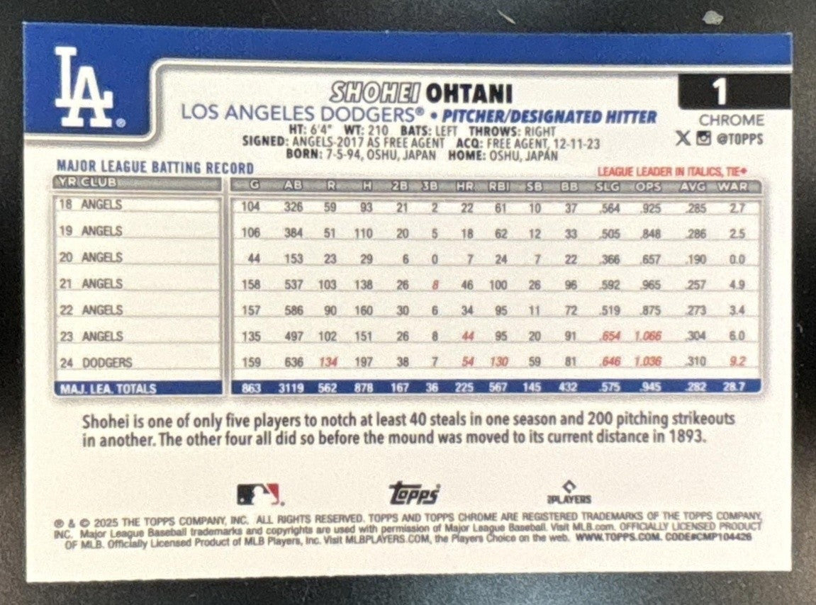 2025 Topps Chrome Shohei Ohtani Prism Refractor #1 Los Angeles Dodgers