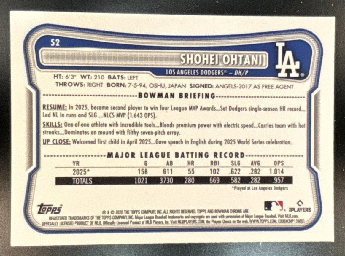 2026 Bowman Mega Box Shohei Ohtani Chrome Neon Green Mojo /399 #52 Dodgers