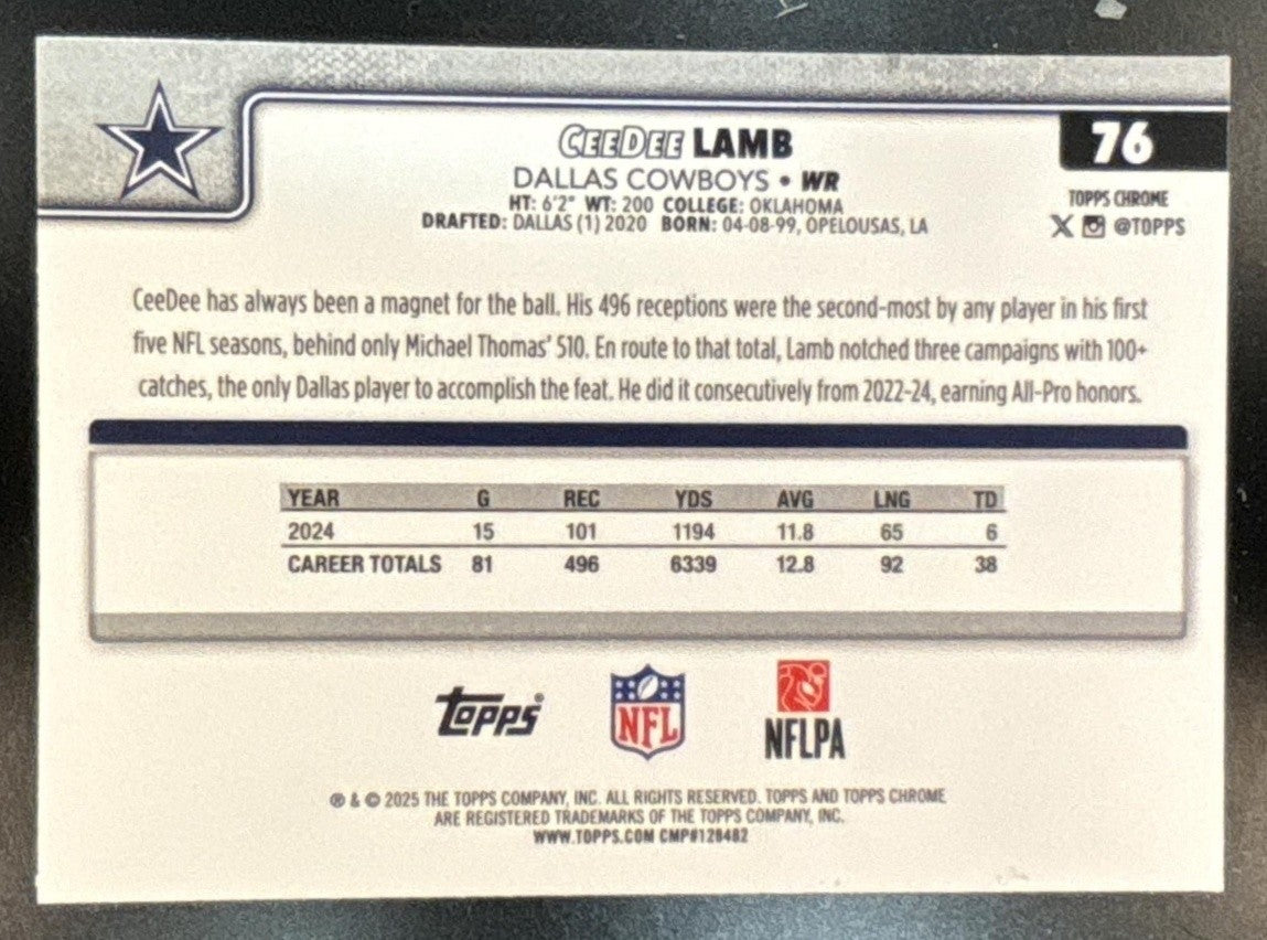 2025 Topps Chrome CeeDee Lamb Lightboard Logo Variation #76 Dallas Cowboys