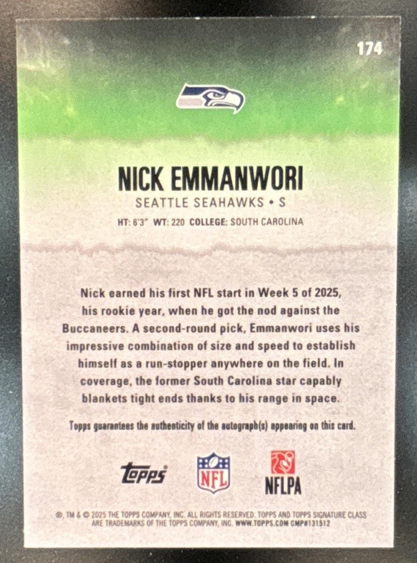 2025 Topps Signature Class Nick Emmanwori Auto Green /150 #174 RC Seahawks