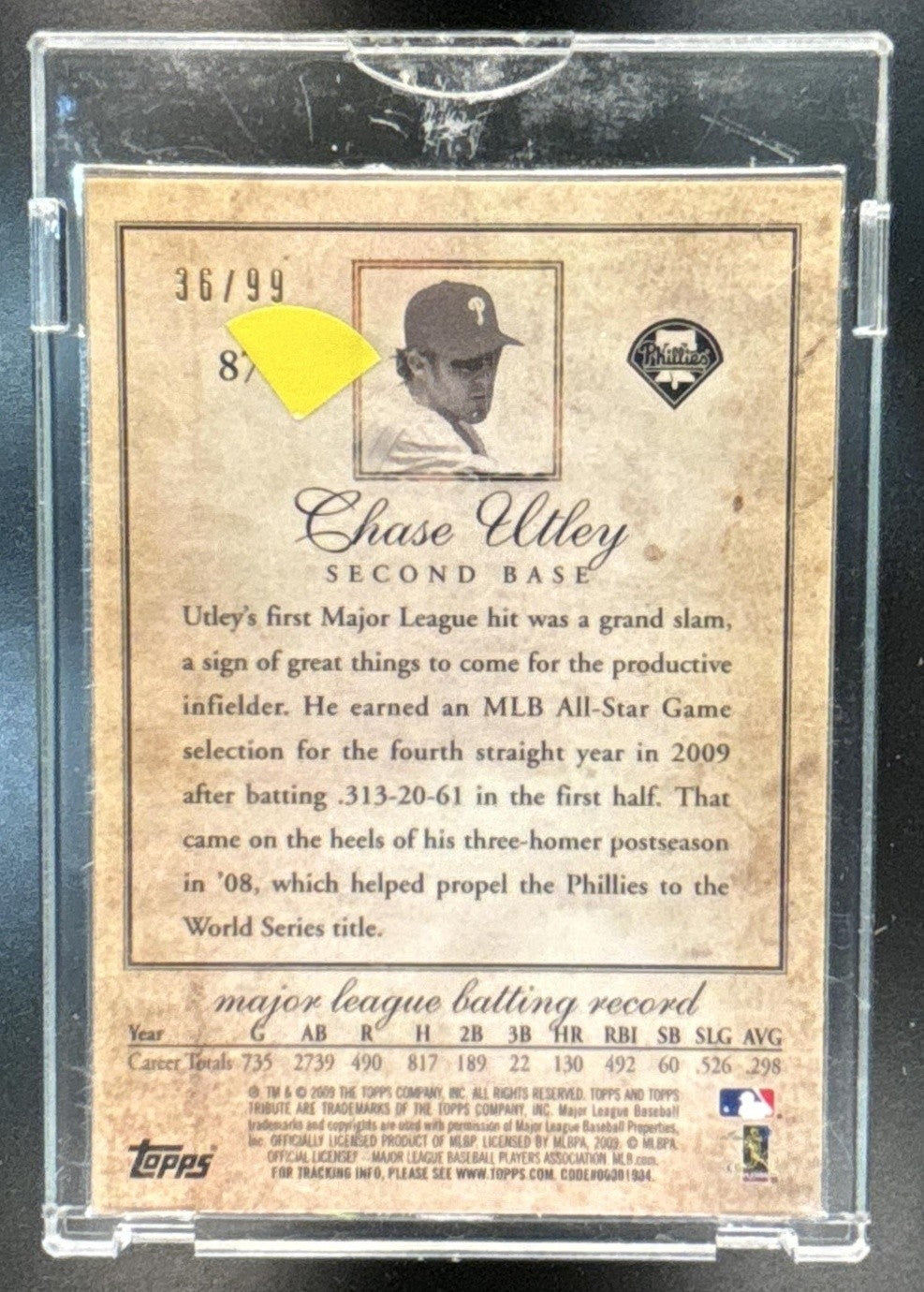 2010 Topps Tribute Chase Utley Black and White /99 #58 Philadelphia Phillies
