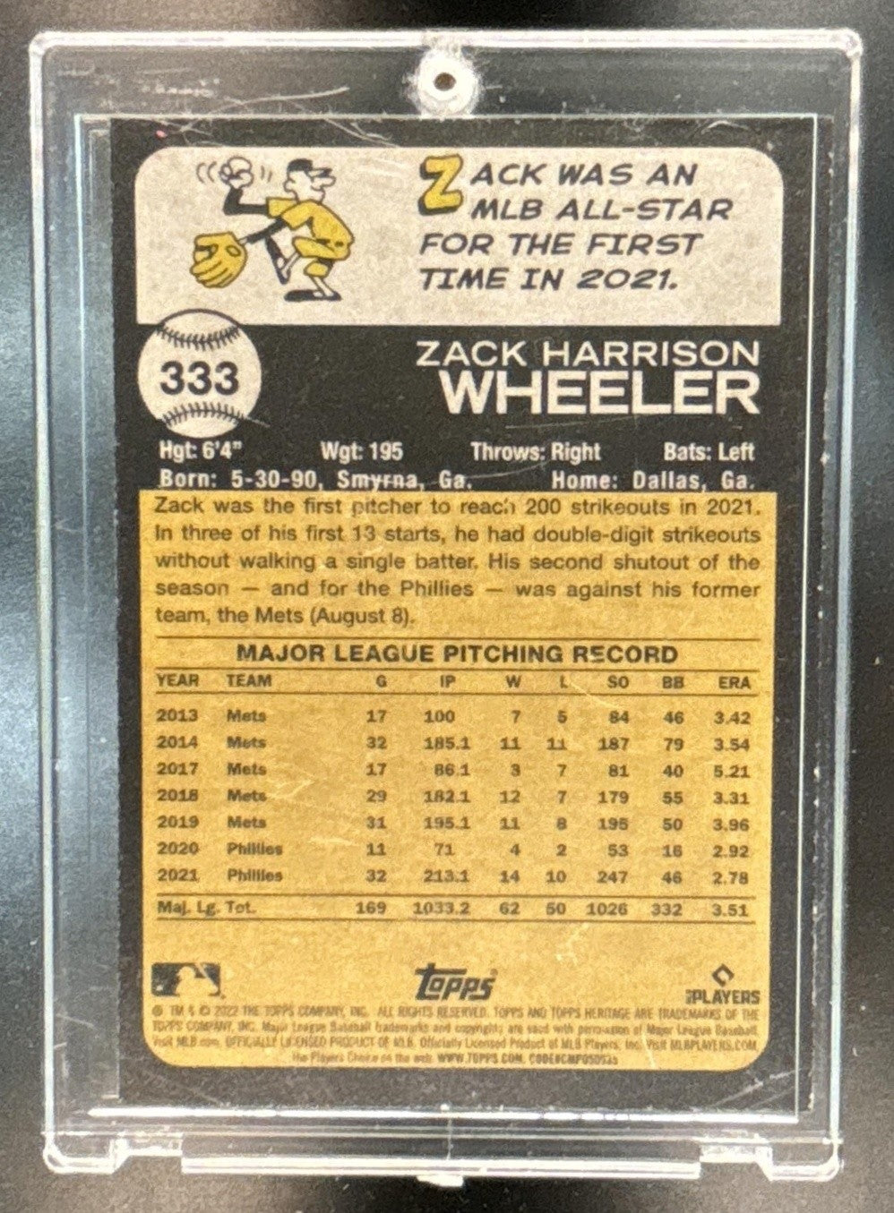 2022 Topps Heritage Zack Wheeler Chrome Purple Refractor Philadelphia Phillies