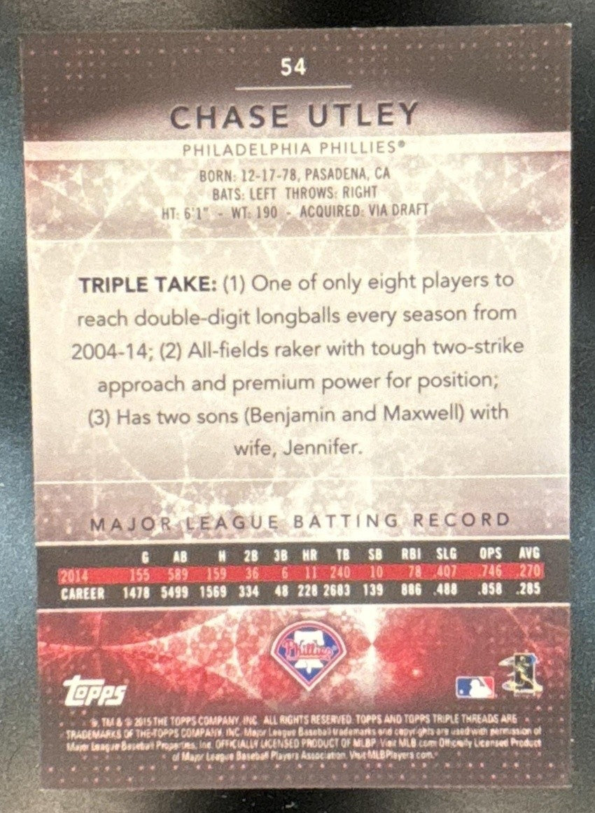 2015 Topps Triple Threads Chase Utley Amethyst /354 #54 Philadelphia Phillies