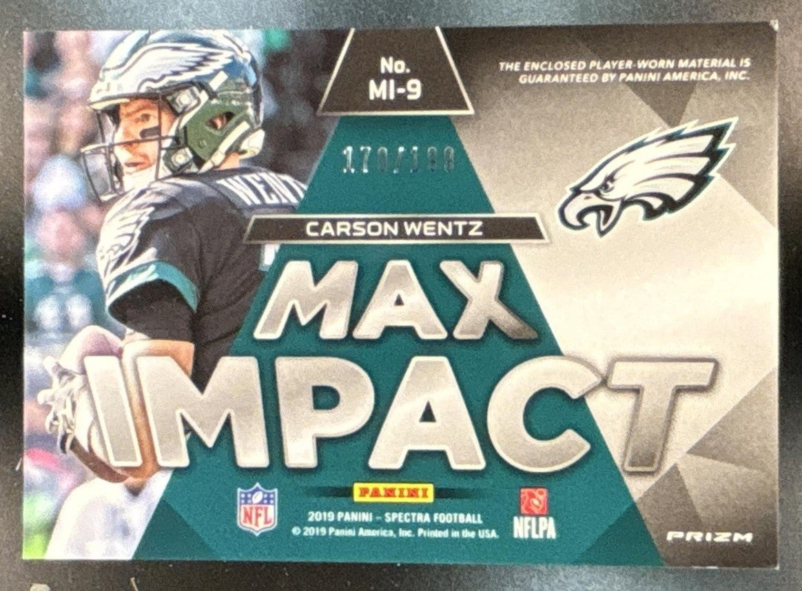 2019 Panini Spectra Carson Wentz Max Impact /199 #MI-9 Philadelphia Eagles