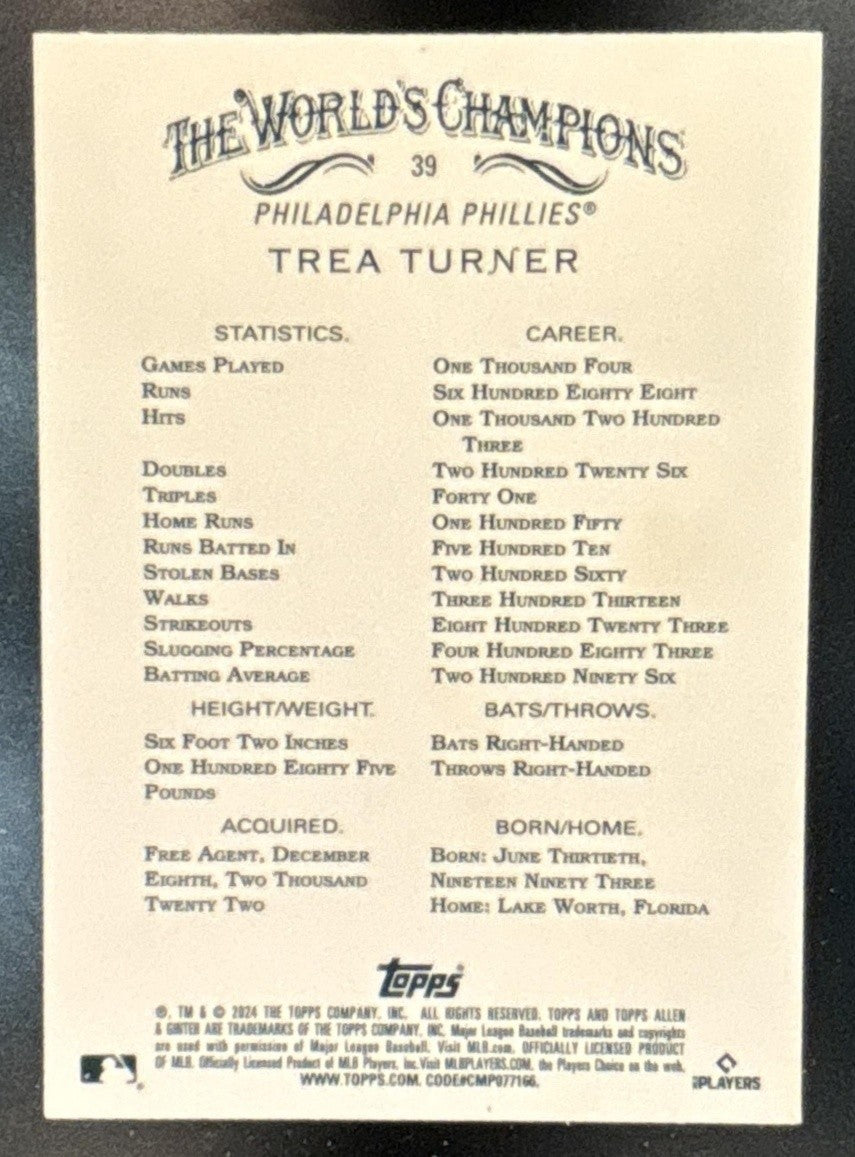 2024 Topps Allen & Ginter Trea Turner Chrome #39 Philadelphia Phillies