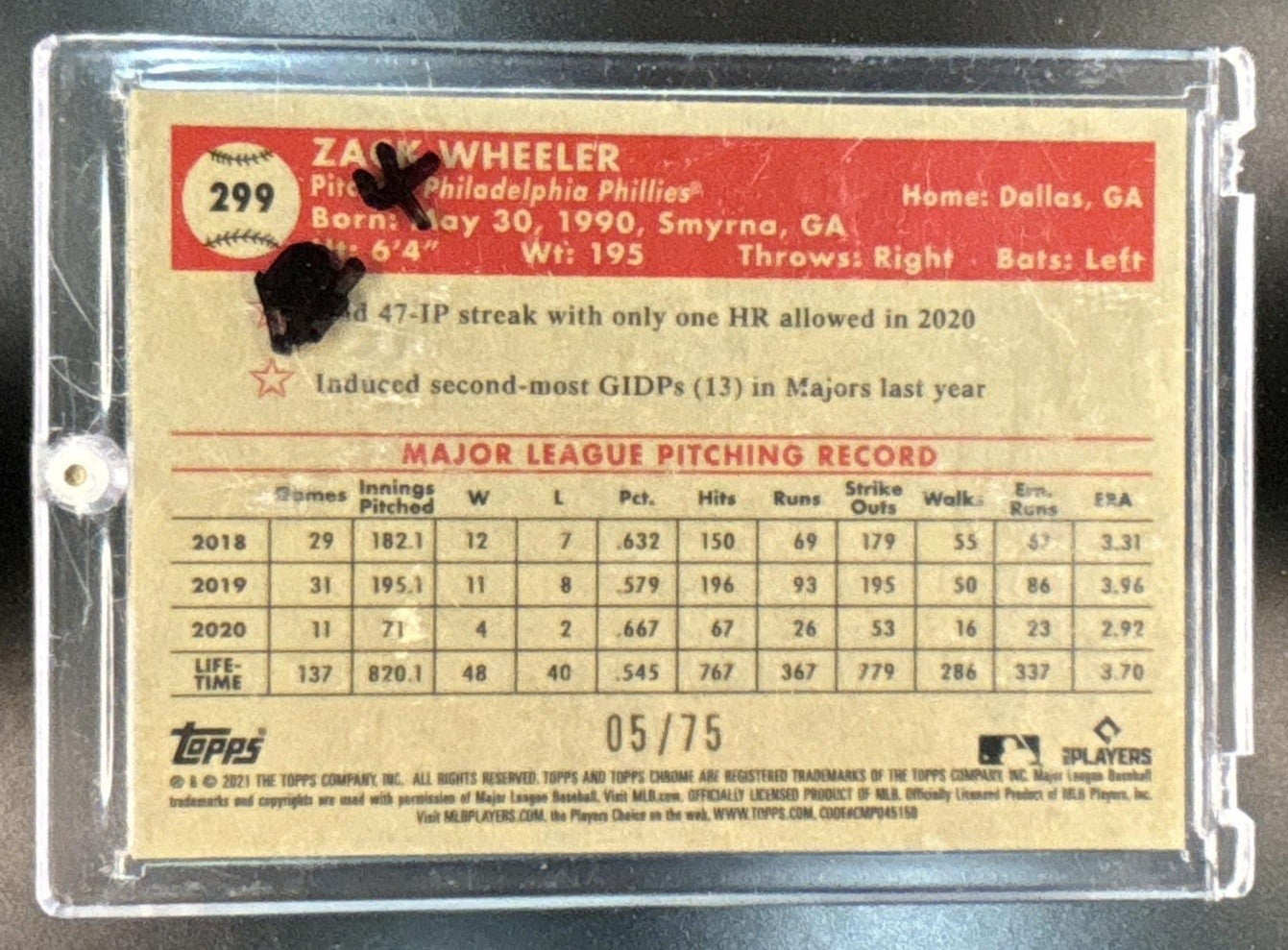 2021 Topps Chrome Platinum Anniversary Zack Wheeler Rose Gold Mini Diamond /75