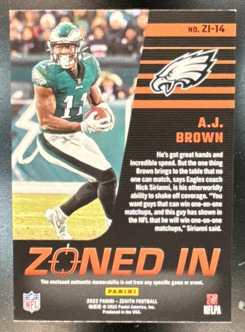 2022 Panini Zenith A.J. Brown Zoned In #ZI-14 MEM Philadelphia Eagles