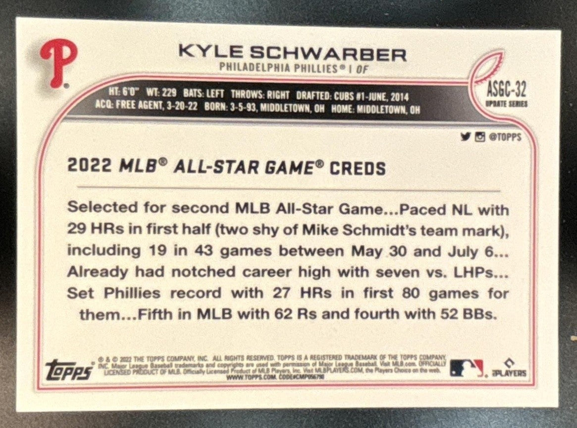 2022 Topps Chrome Update Kyle Schwarber All-Star Game #ASGC-32 Phillies