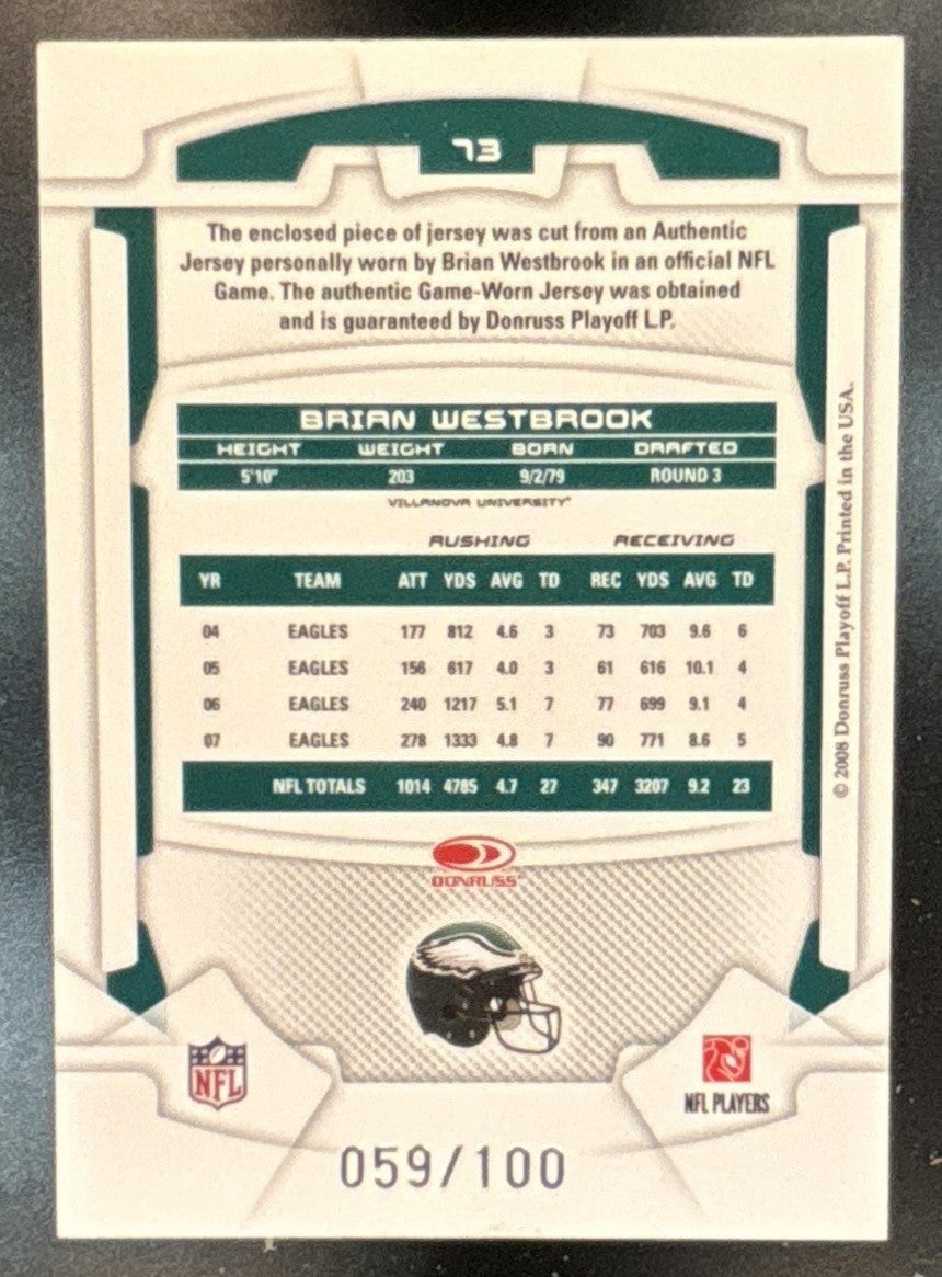 2008 Leaf Rookies & Stars Longevity Brian Westbrook Materials Sapphire /100 #73
