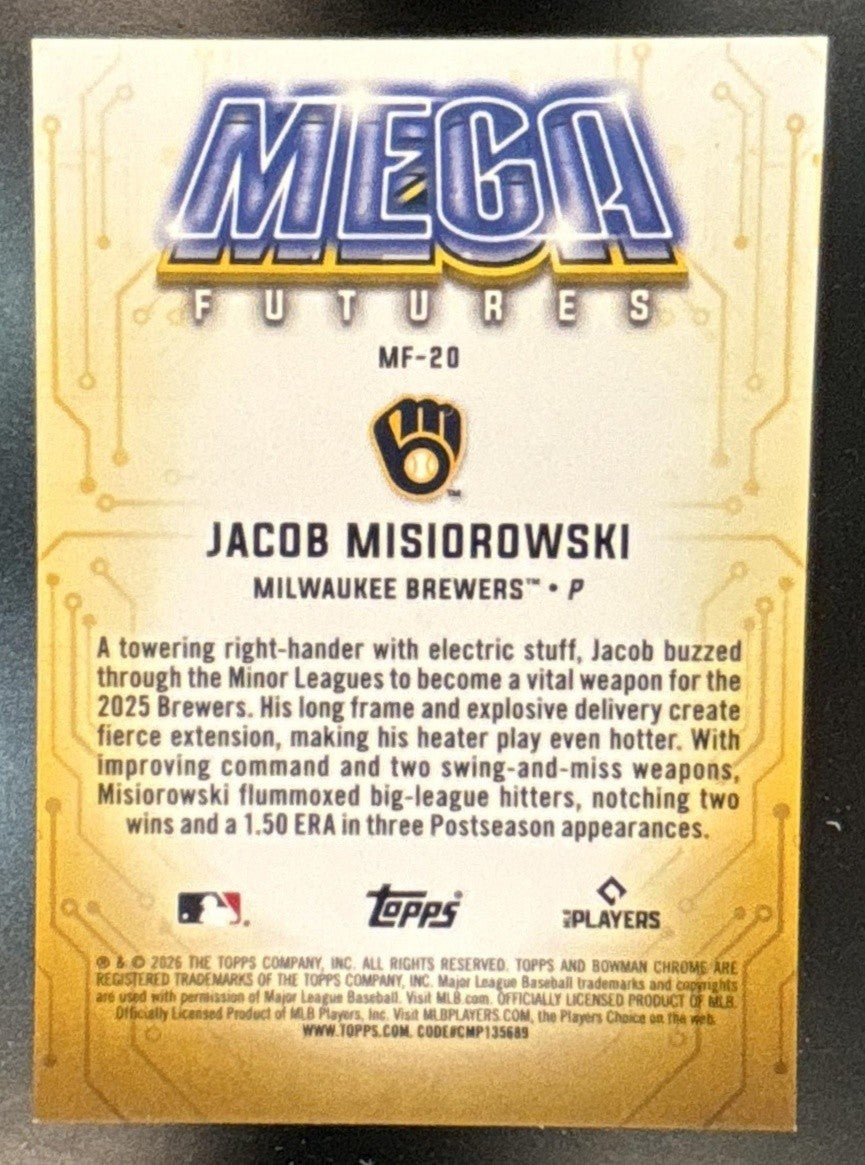 2026 Bowman Mega Box Jacob Misiorowski Futures Chrome Mojo SSP Milwaukee Brewers