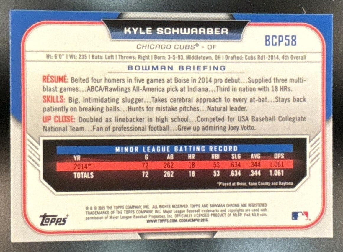 2015 Bowman Kyle Schwarber Chrome Prospects Black Refractor Asia #BCP58 Chicago