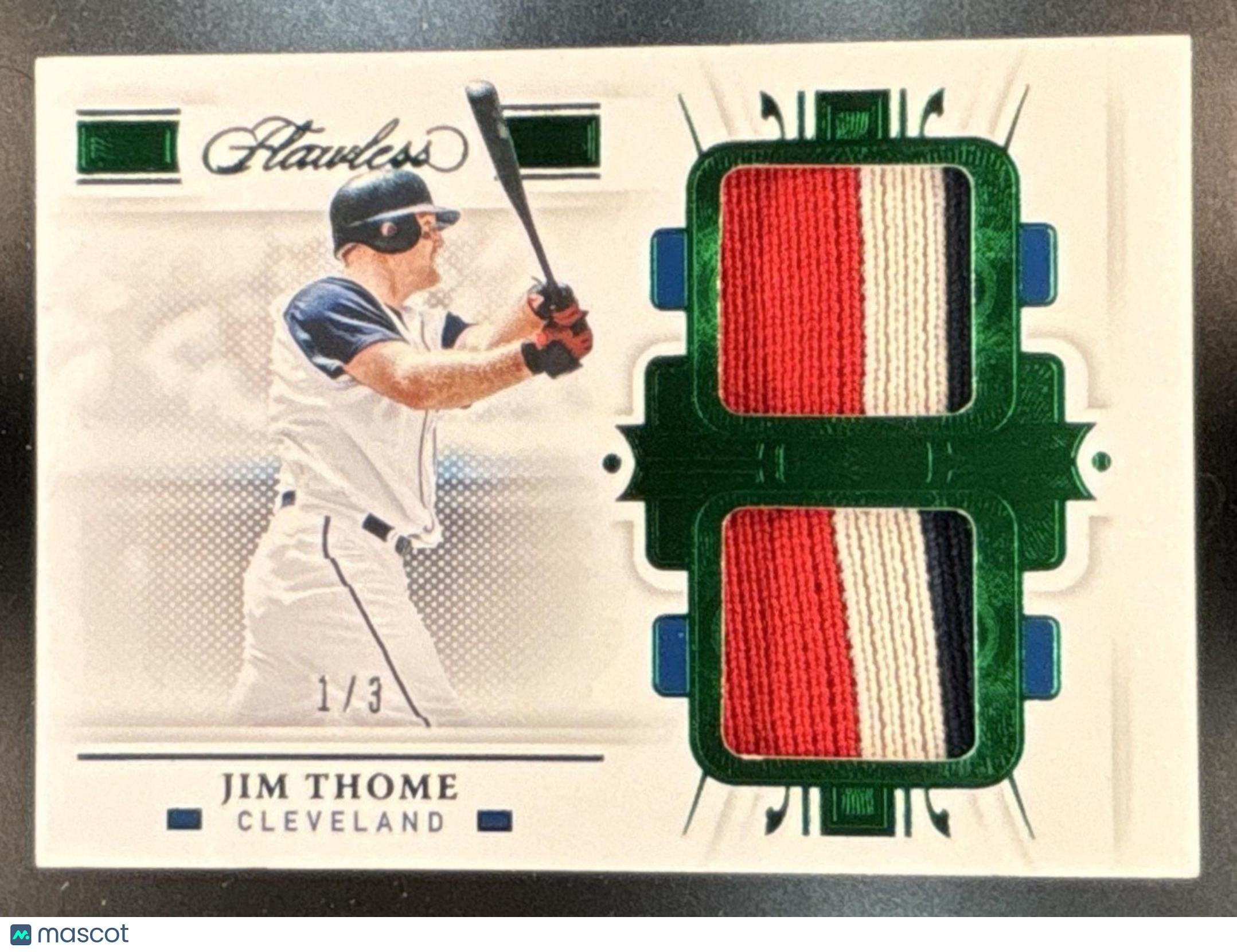 2021 Panini Flawless Jim Thome Dual Patches Emerald /3 MEM Cleveland Indians