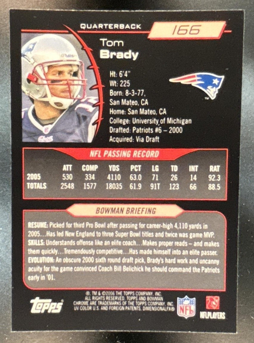 2006 Bowman Chrome Tom Brady #166 New England Patriots