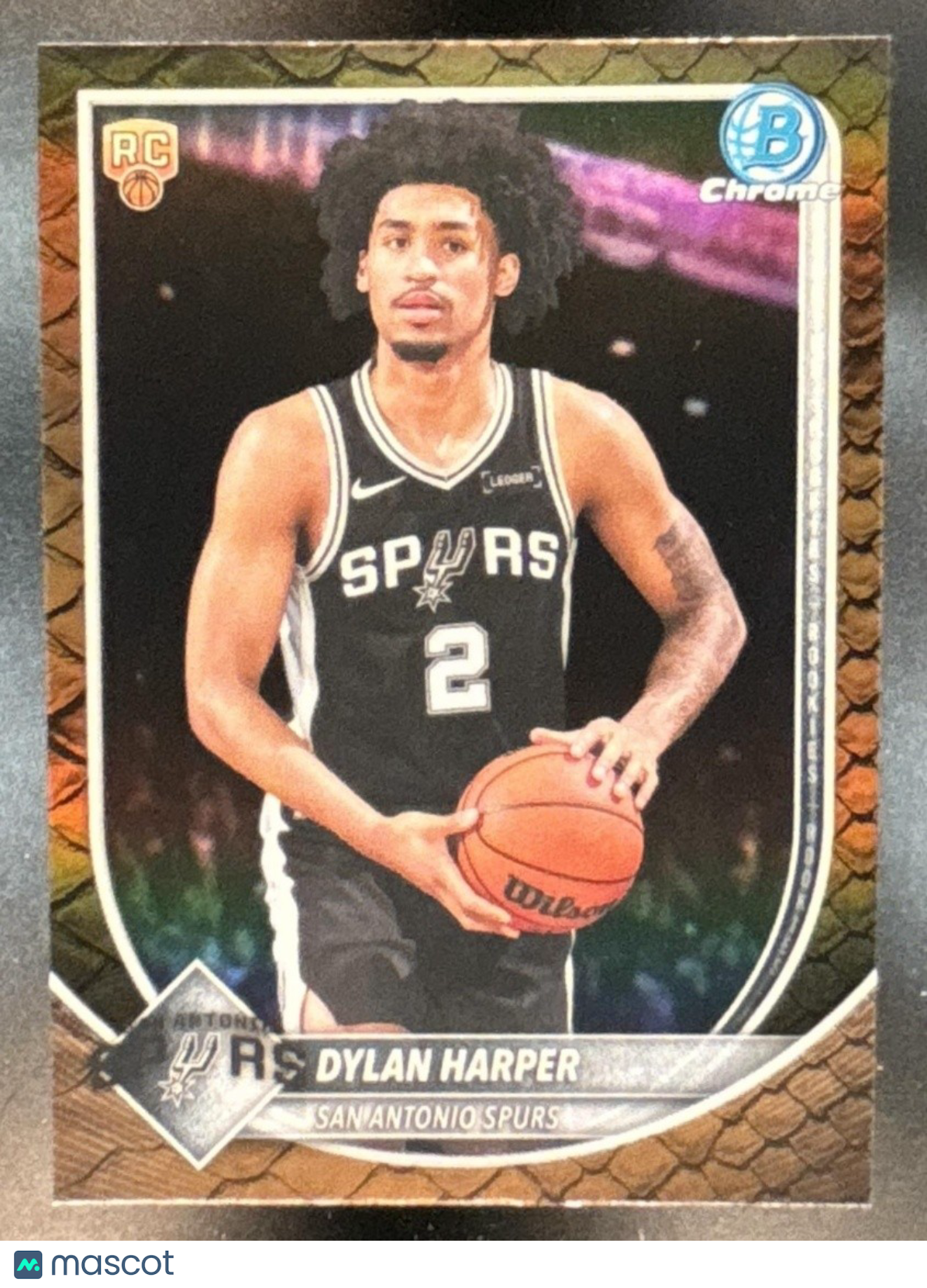 2025-26 Bowman Dylan Harper Chrome Reptilian Refractor RC San Antonio Spurs