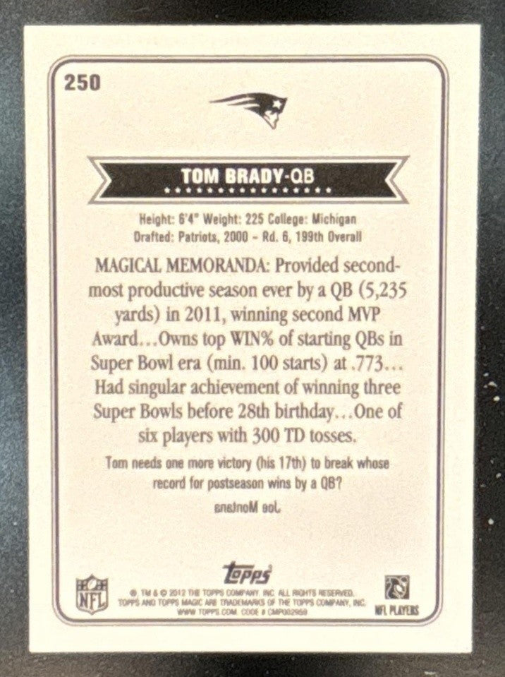 2012 Topps Magic Tom Brady #250 New England Patriots