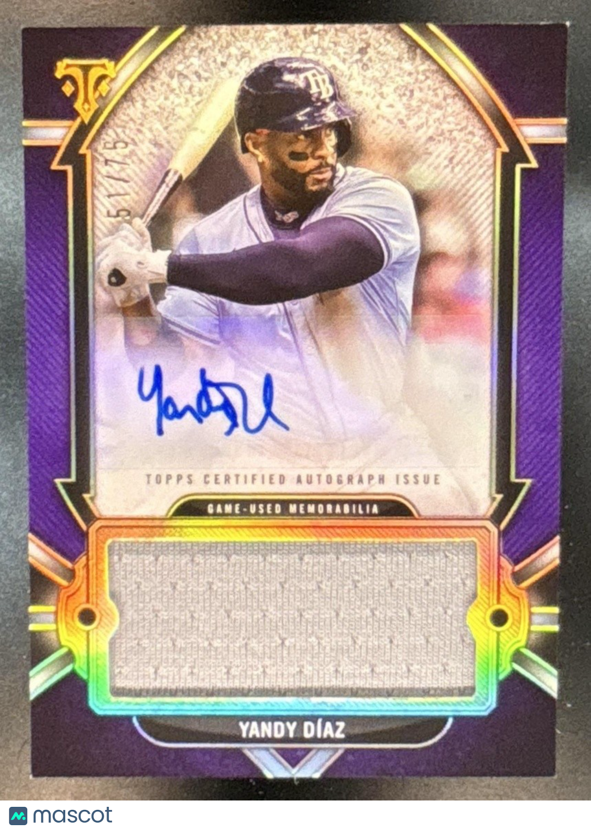 2024 Topps Triple Threads Yandy Diaz Auto Relic Amethyst /75 Tampa Bay Rays