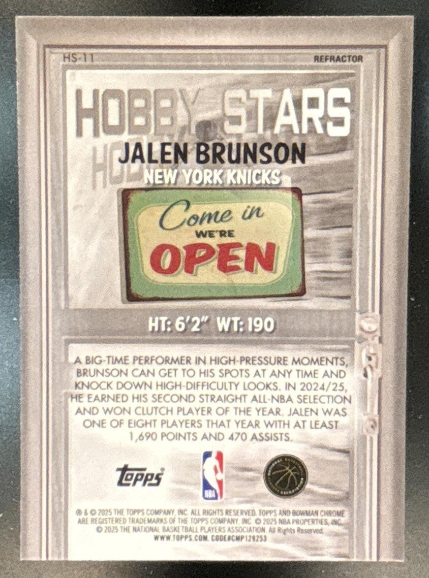 2025-26 Bowman Jalen Brunson Chrome Hobby Stars Refractor #HS-11 New York Knicks