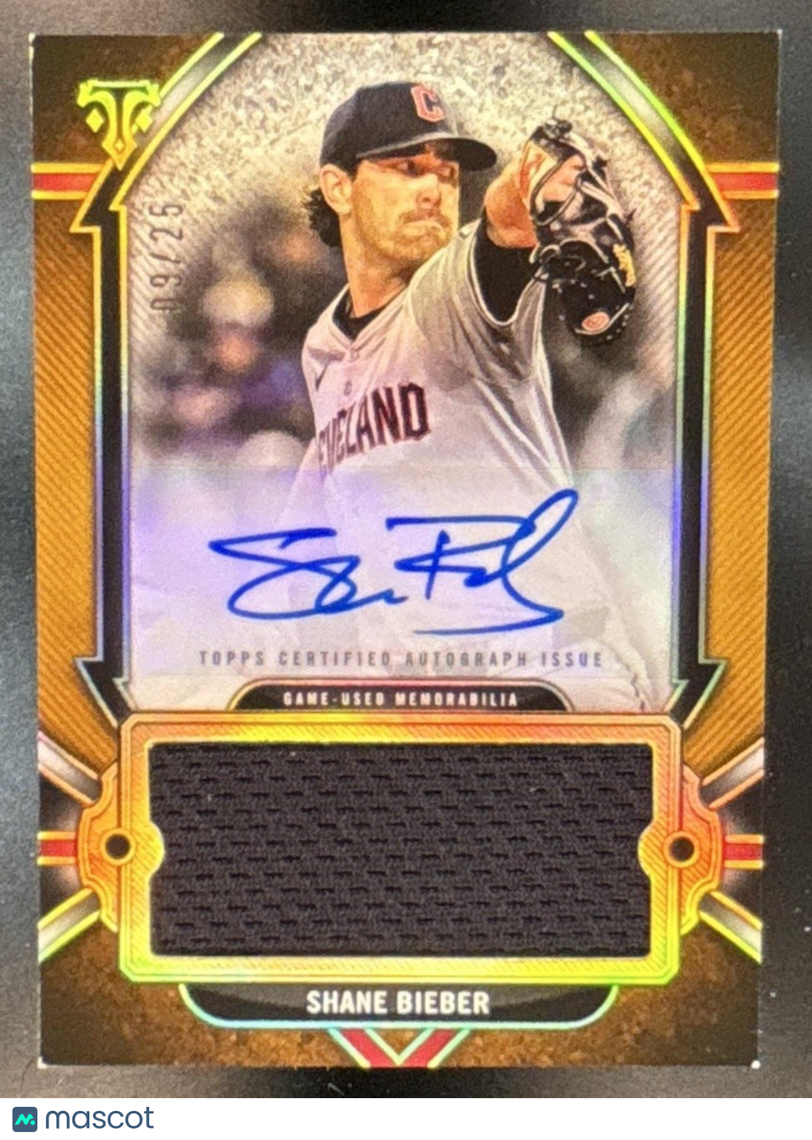 2024 Topps Triple Threads Shane Bieber Auto Jumbo Relic Gold /25 Guardians
