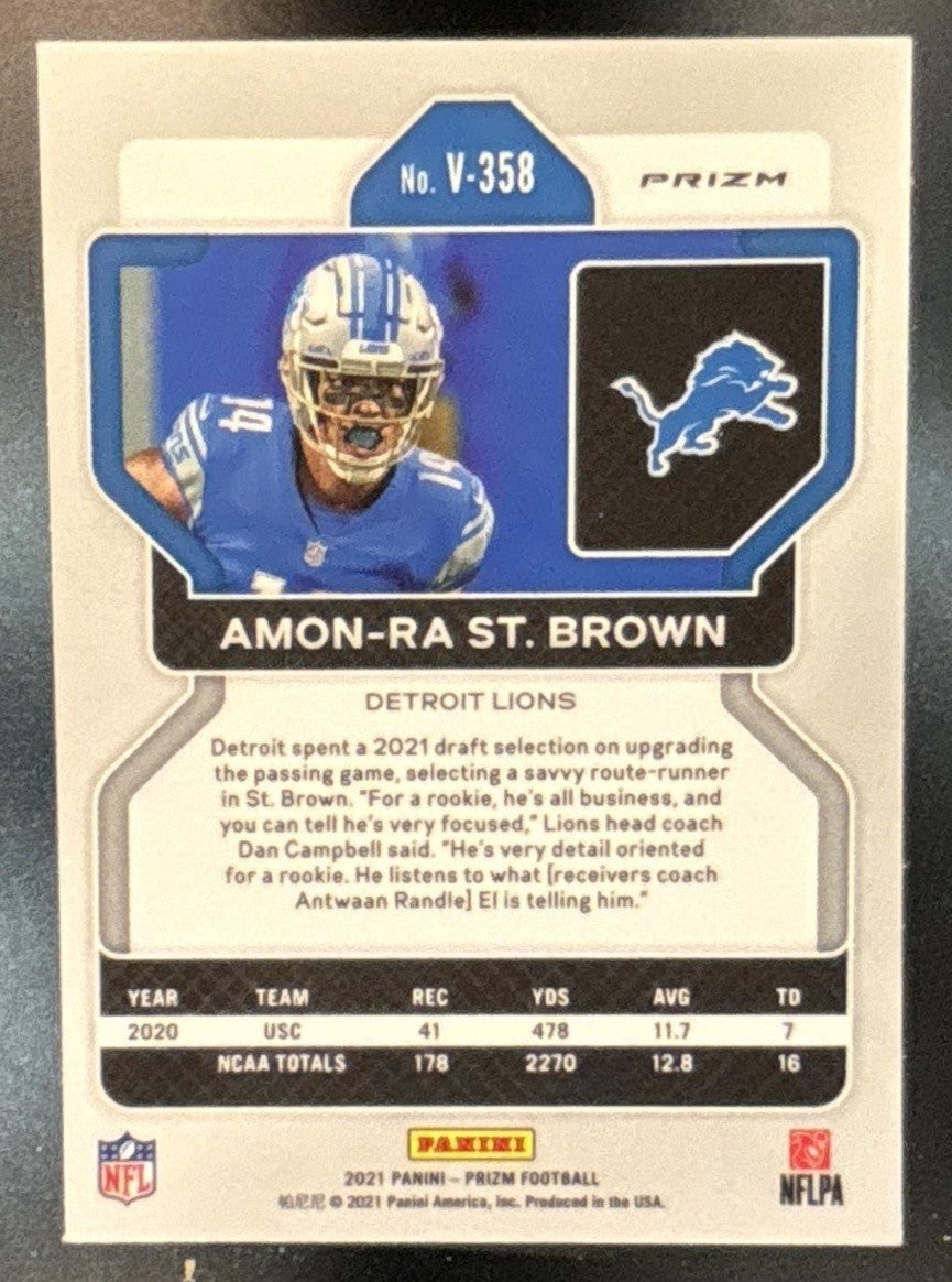 2021 Panini Prizm Amon-Ra St. Brown Rookie Variations No Huddle #V-358 RC Lions