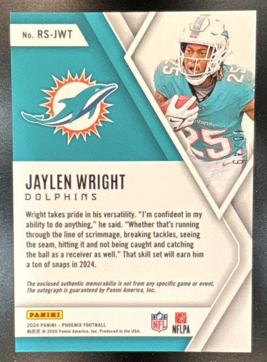 2024 Phoenix Jaylen Wright Rookie Silhouettes Blue /49 MEM RC Auto Dolphins