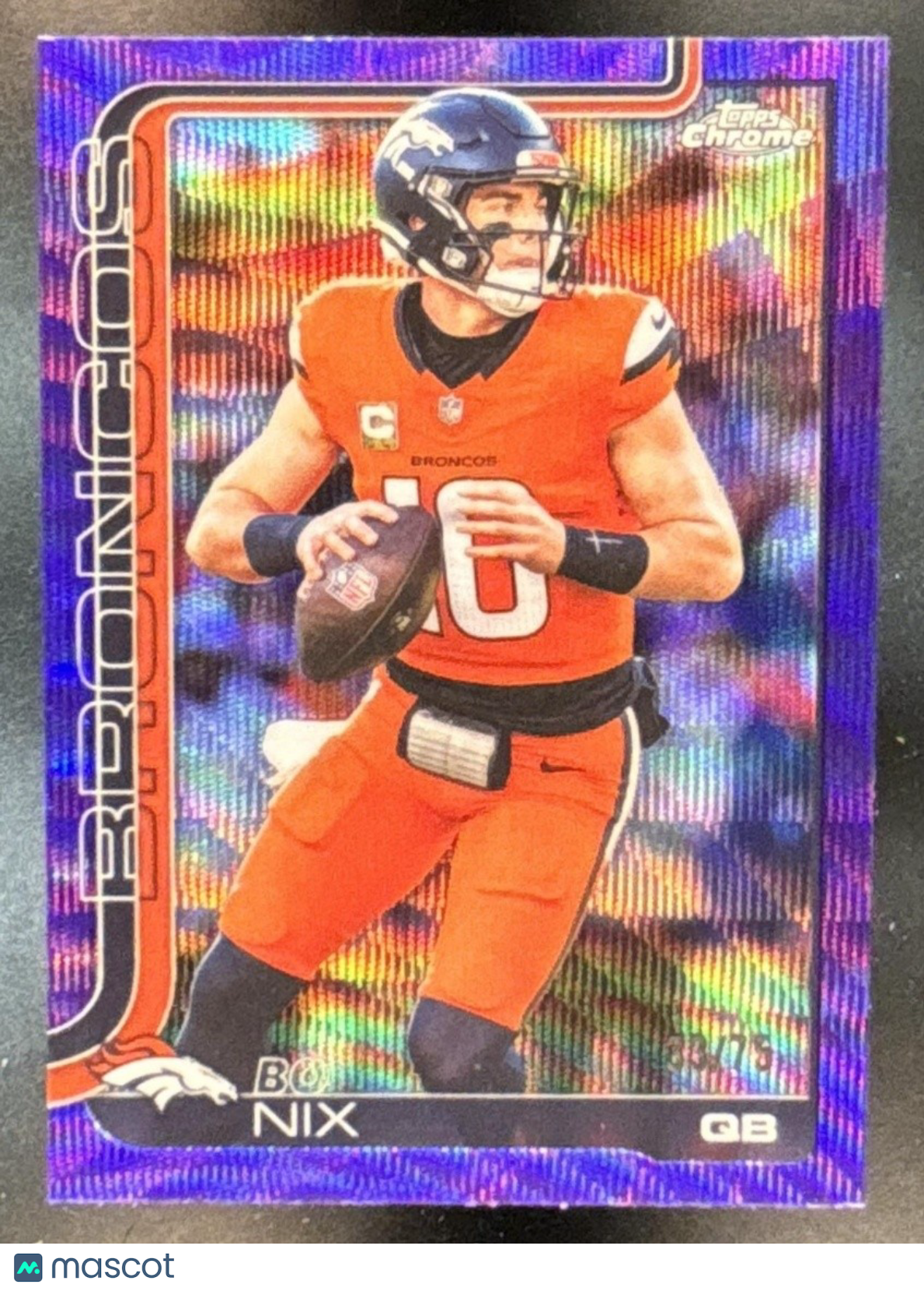 2025 Topps Chrome Bo Nix Purple Wave Refractor /75 #88 Denver Broncos