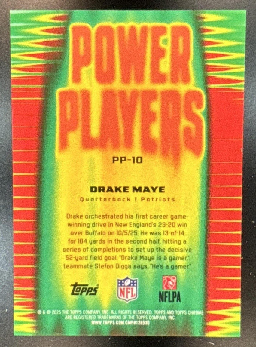 2025 Topps Chrome Drake Maye Power Players Gold Refractor /50 Patriots