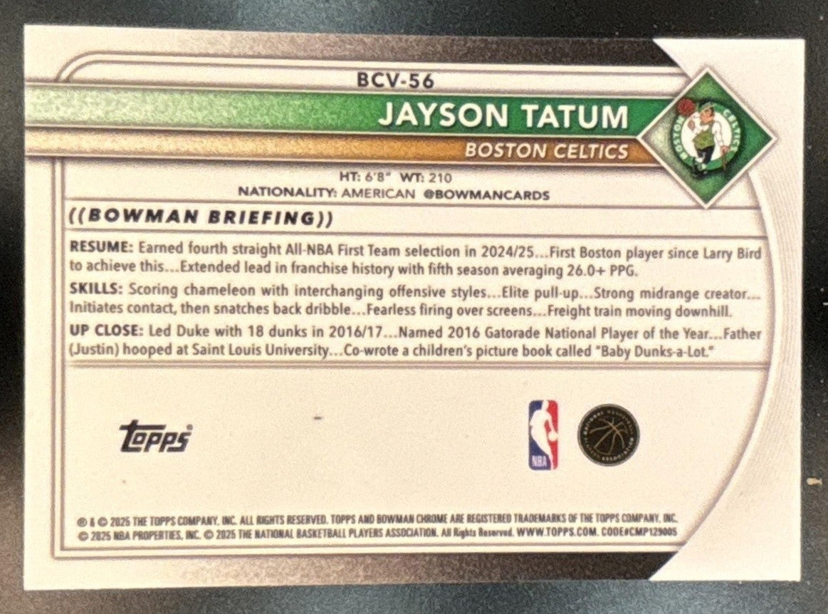 2025-26 Bowman Jayson Tatum Chrome Yellow X-Fractor /75 #BCV-56 Boston Celtics
