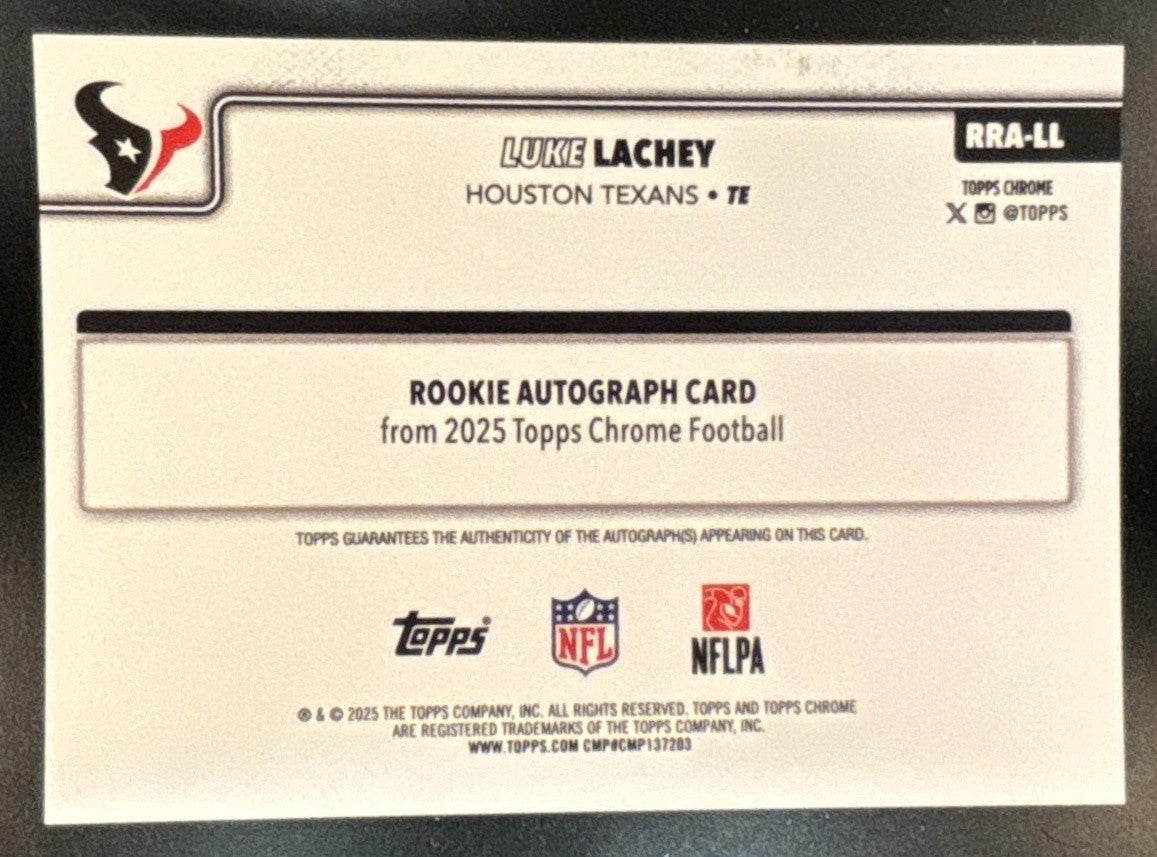 2025 Topps Chrome Luke Lachey Auto Blue /150 #RRA-LL RC Houston Texans