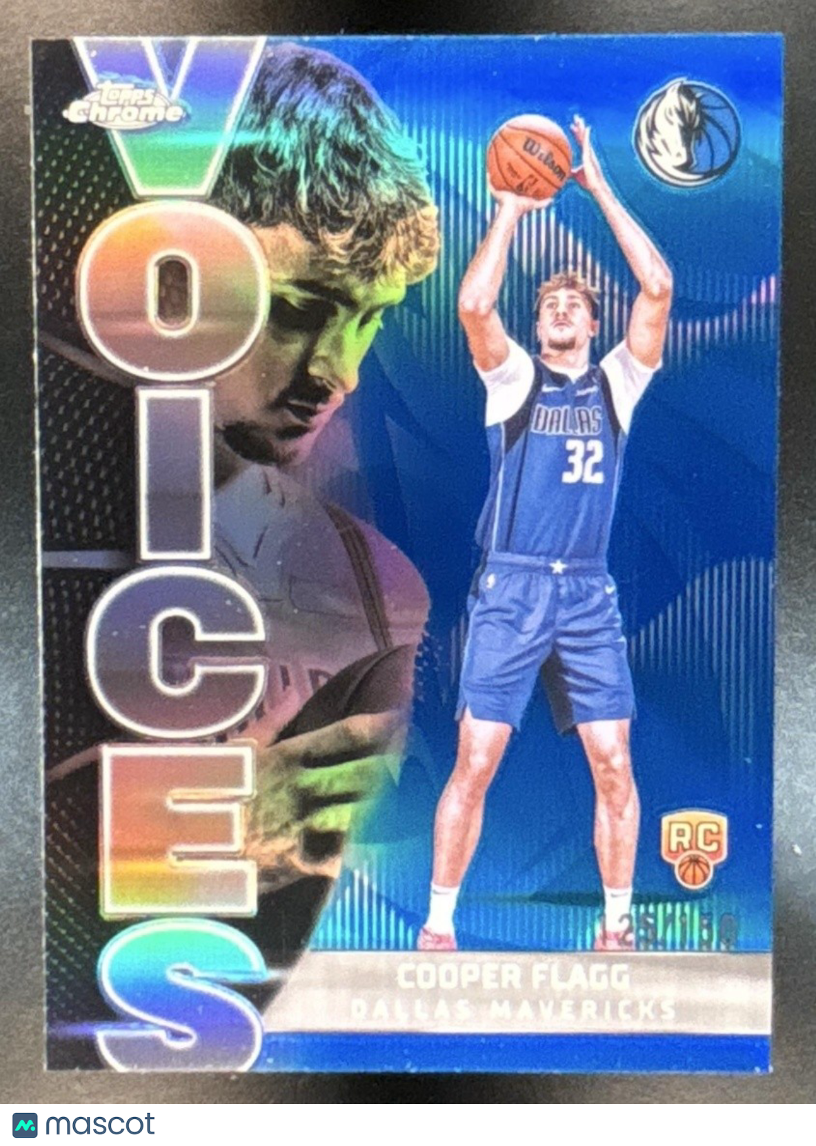 2025-26 Topps Chrome Cooper Flagg Voices Blue Refractor /150 RC Dallas Mavericks