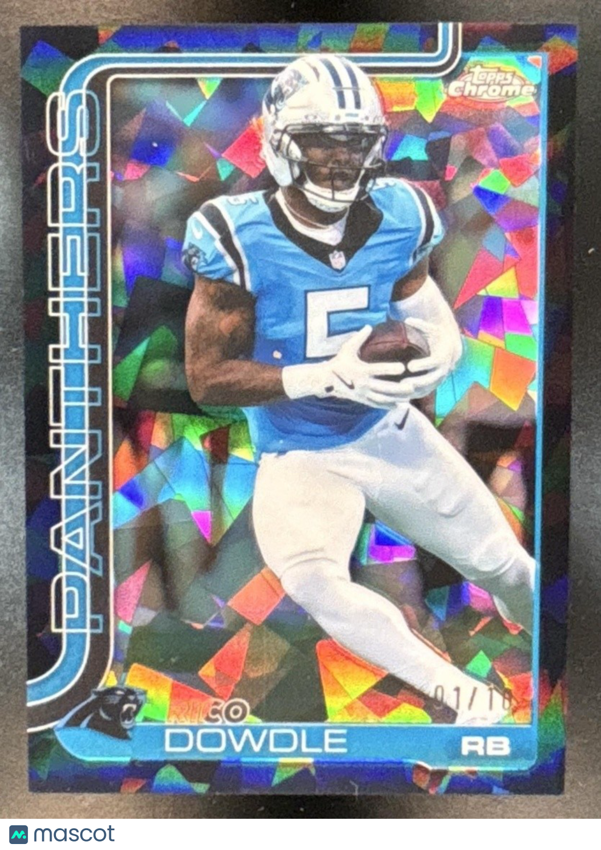 2025 Topps Chrome Sapphire Rico Dowdle Black Refractor 1/10 #43 Panthers