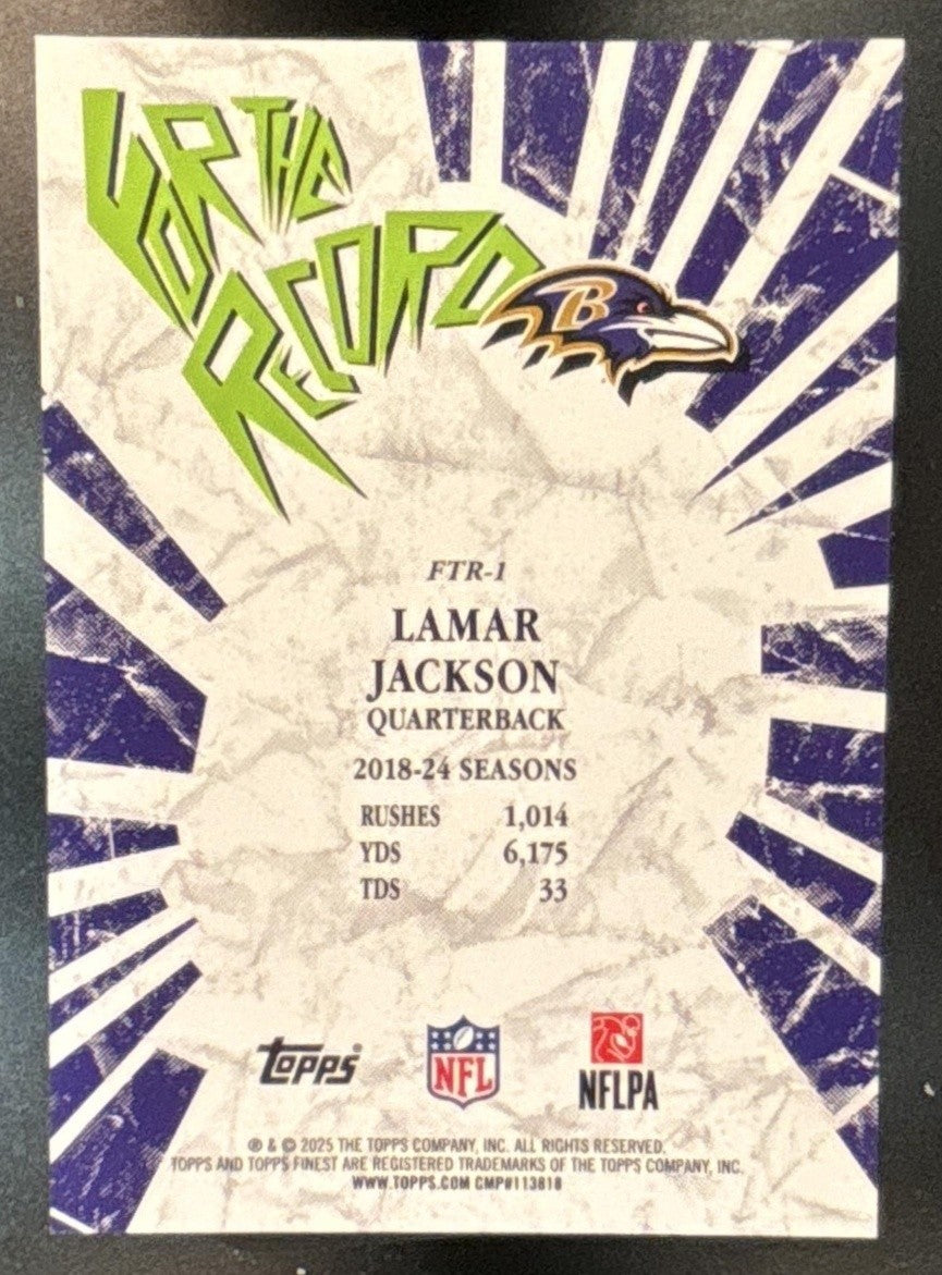 2025 Topps Finest Lamar Jackson For the Record #FTR-1 Baltimore Ravens