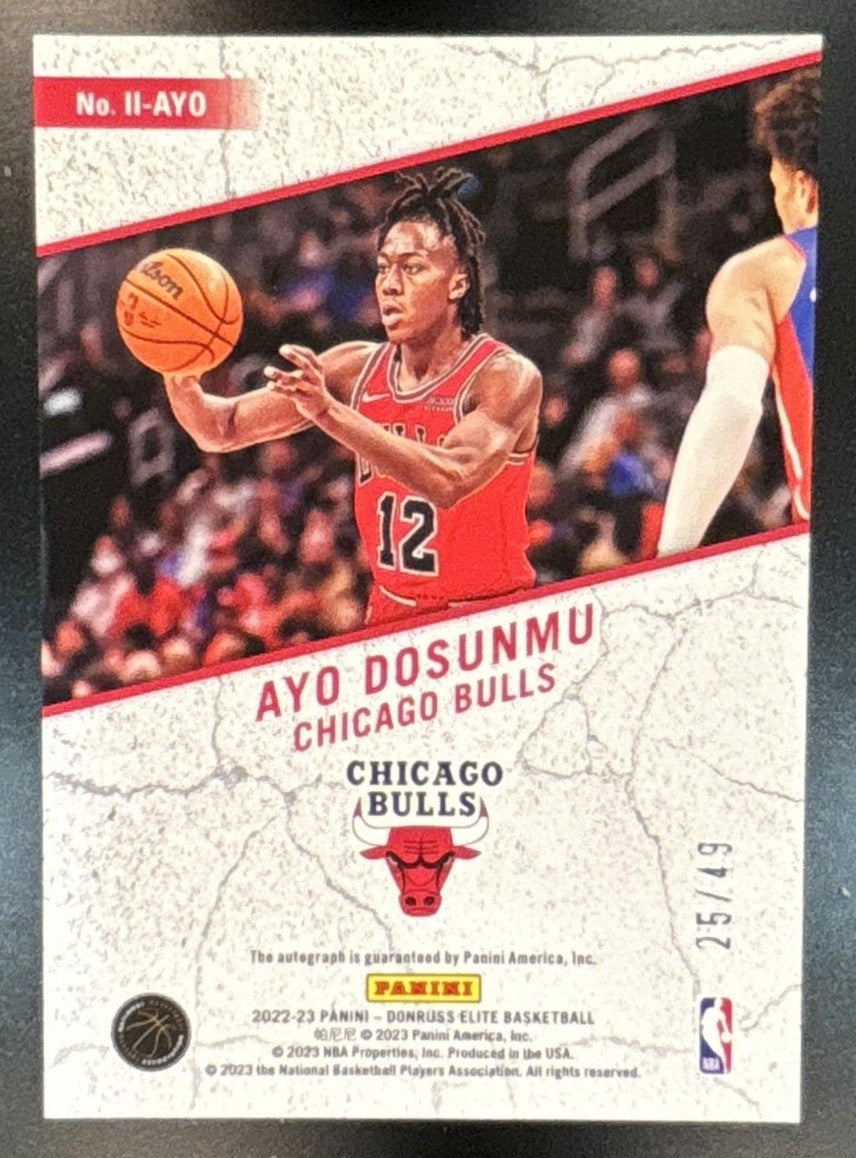 2022-23 Donruss Elite Ayo Dosunmu Impact Impressions Auto Red /49 Chicago Bulls