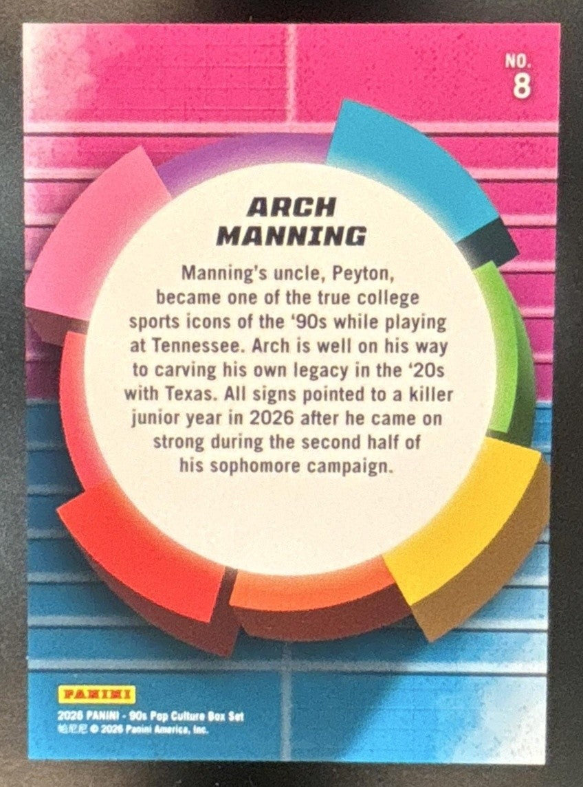2026 Panini 90s Pop Culture Arch Manning Neon Color Wheel CASE HIT SSP #8 RC