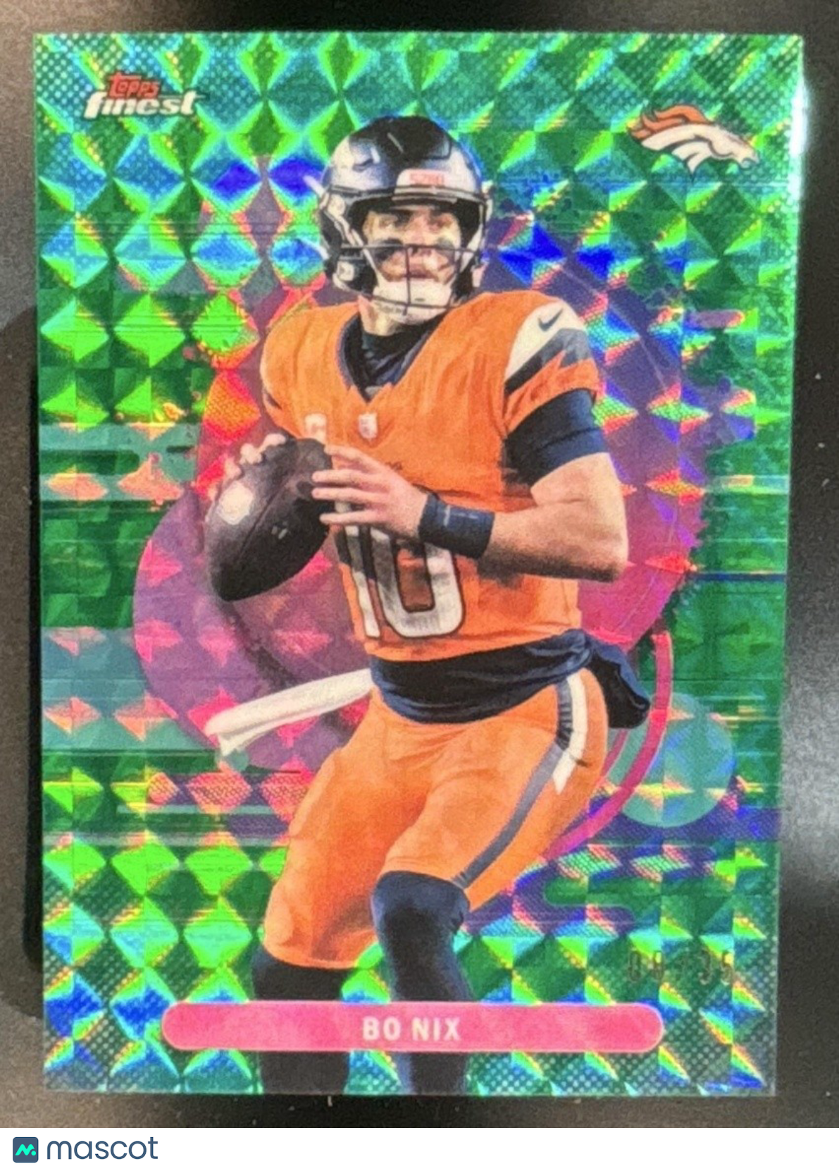 2025 Topps Finest Bo Nix Green Geometric Refractor /35 #130 Denver Broncos