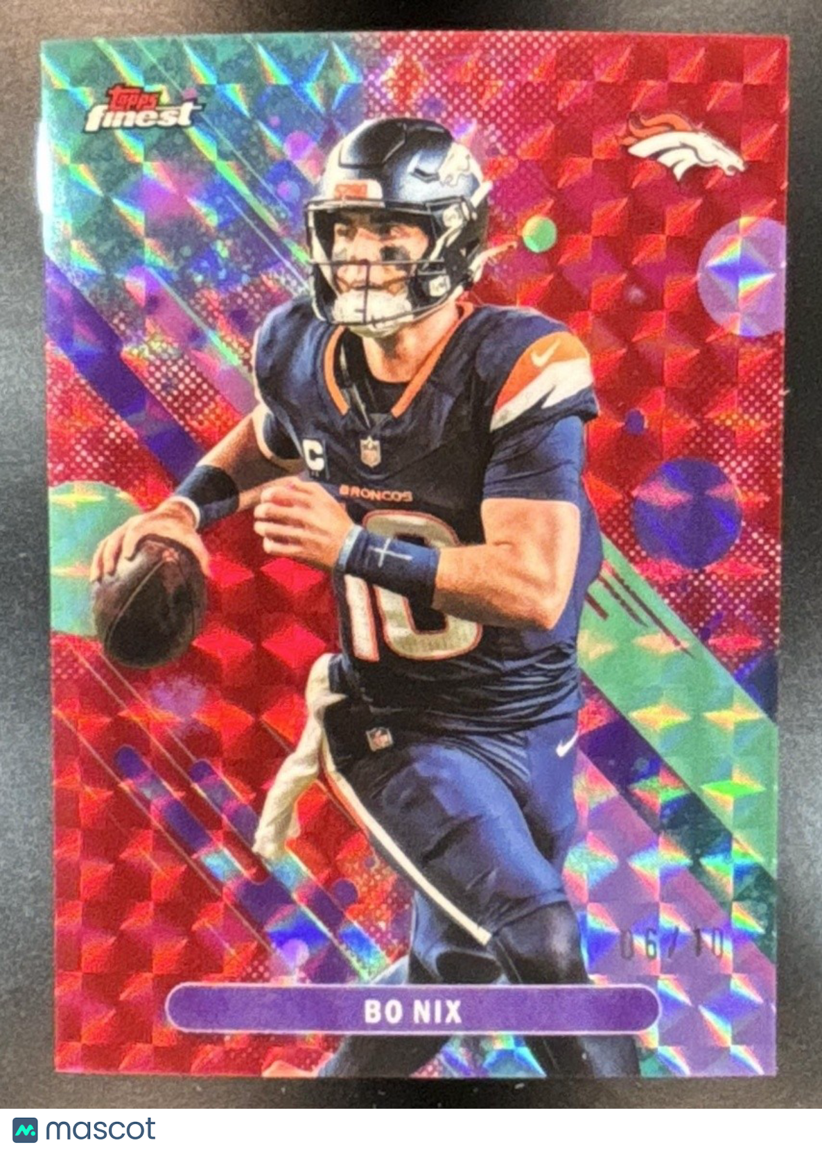 2025 Topps Finest Bo Nix Red Geometric Refractor /10 #53 Denver Broncos