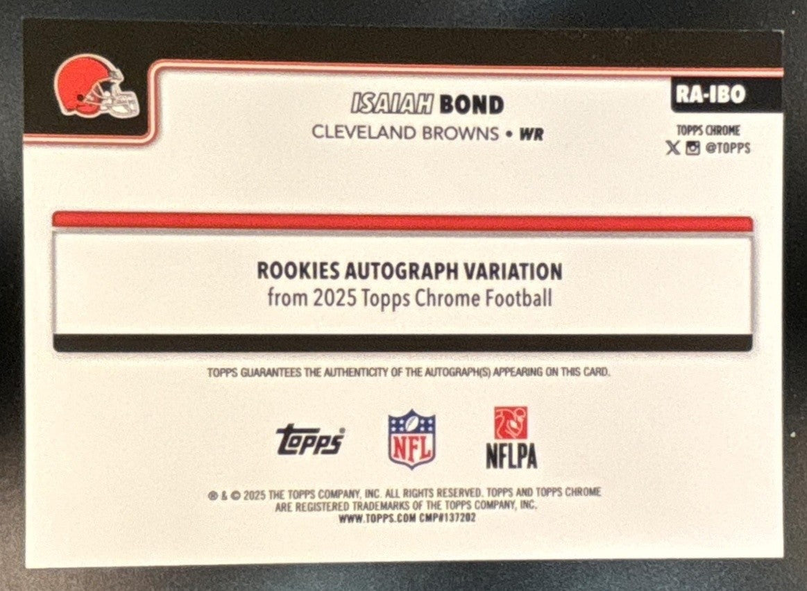 2025 Topps Chrome Sapphire Isaiah Bond Auto Green Refractor /99 RC Browns