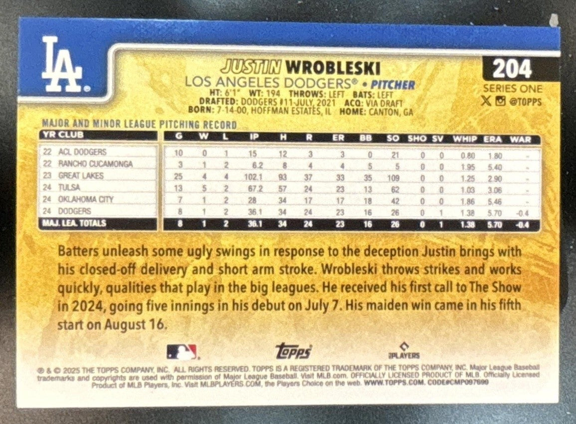 2025 Topps Justin Wrobleski Golden Mirror Variation SSP #204 RC Dodgers