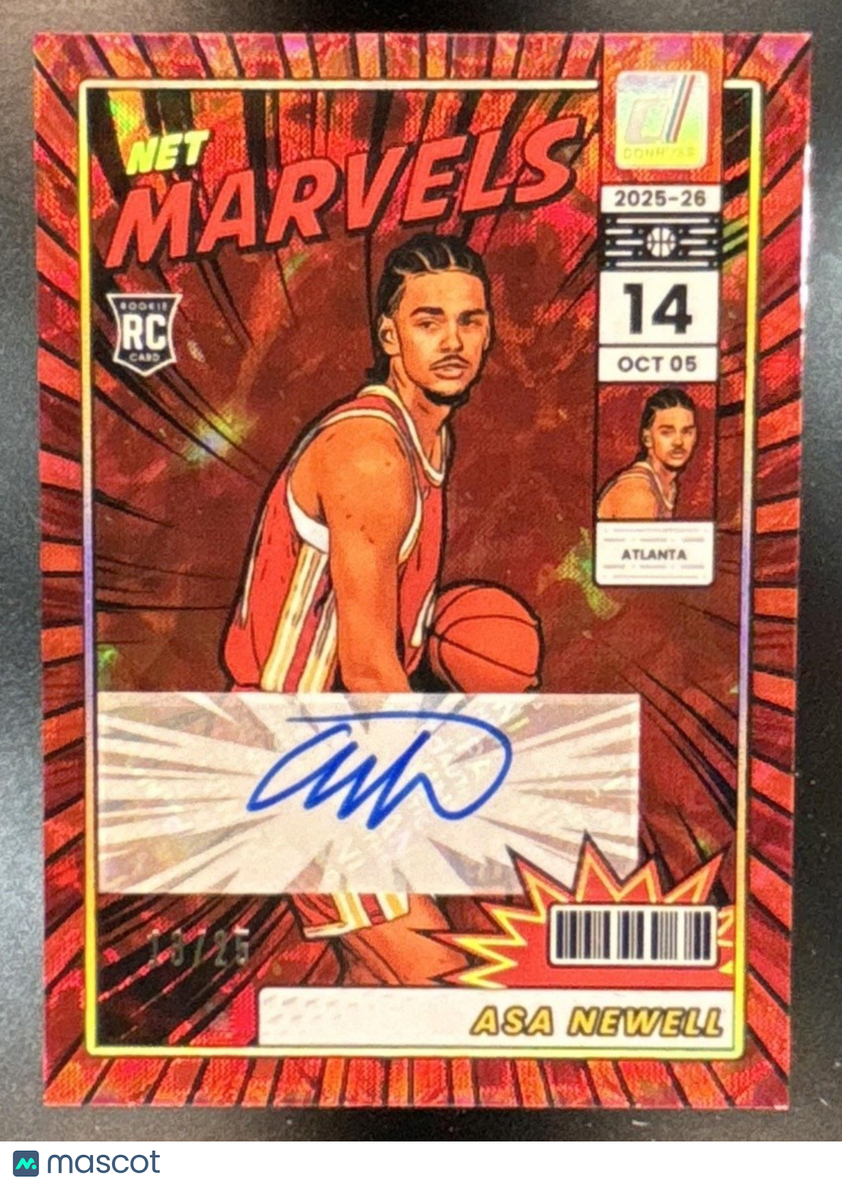 2025-26 Donruss Asa Newell Net Marvels Signatures /25 #13 RC Auto Atlanta Hawks