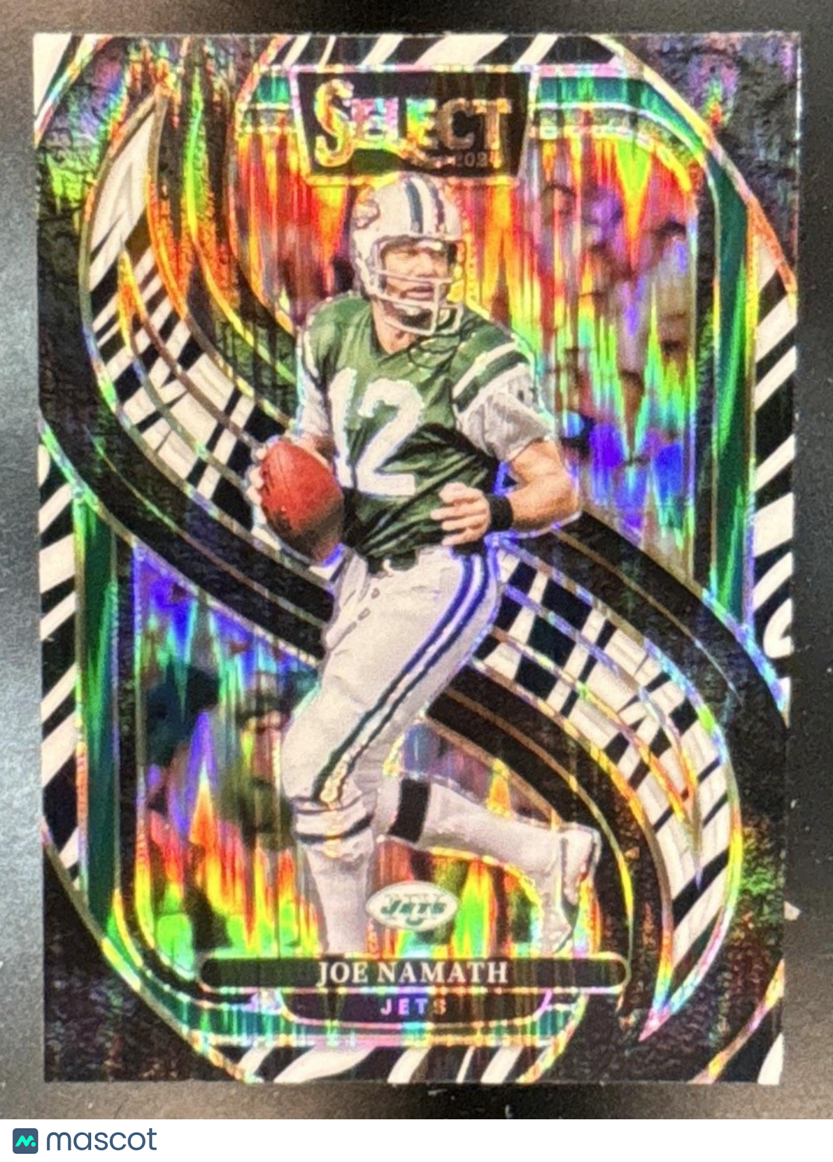 2024 Panini Select Joe Namath Premier Zebra Prizm Shock #170 New York Jets