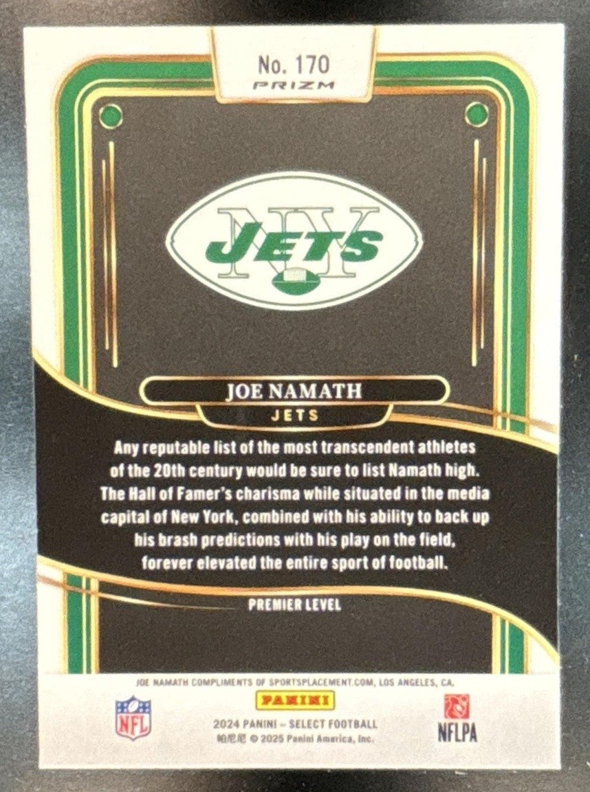 2024 Panini Select Joe Namath Premier Zebra Prizm Shock #170 New York Jets